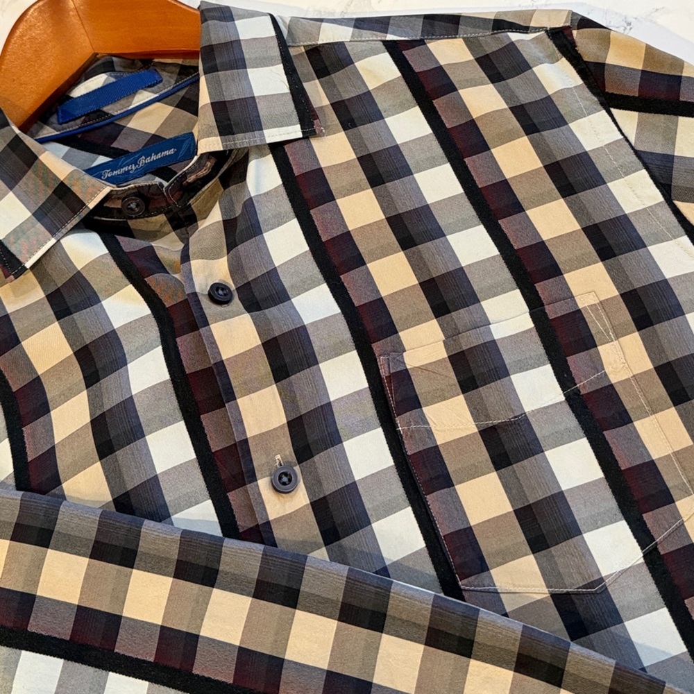 Silk Tommy Bahama Long Sleeve Button Up Plaid Shirt | Size M | 100% Silk
